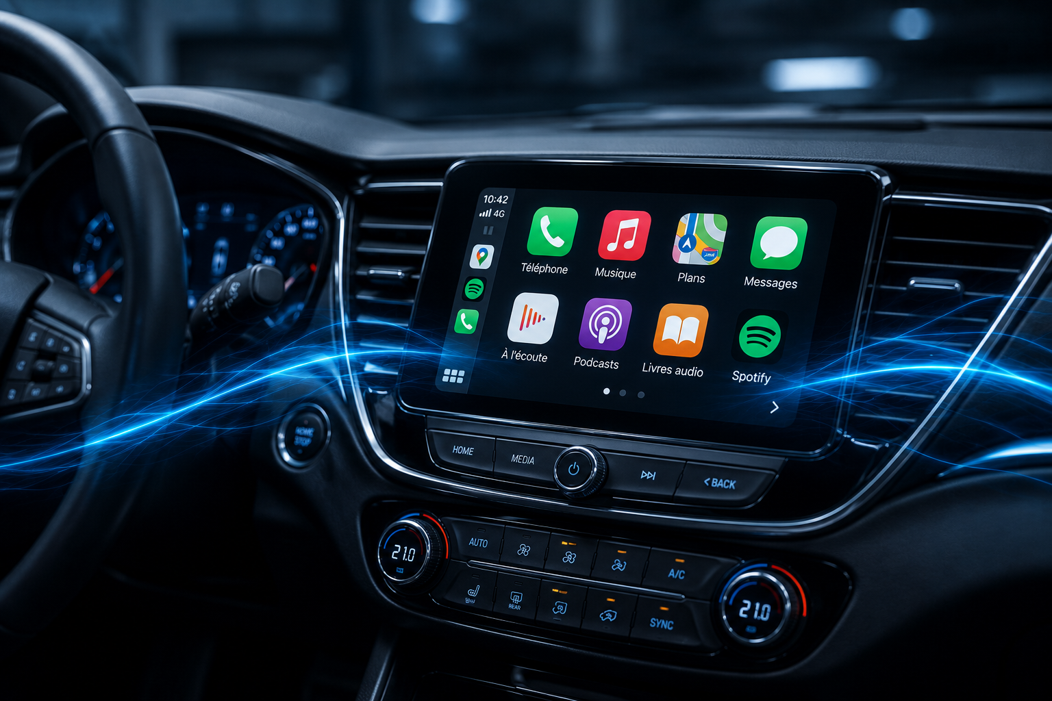 Écran multimédia avec Apple CarPlay installé dans un véhicule